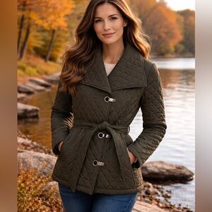 Westport 1962 Belted Quilted Puffer Jacket Dark Army Green, Size L